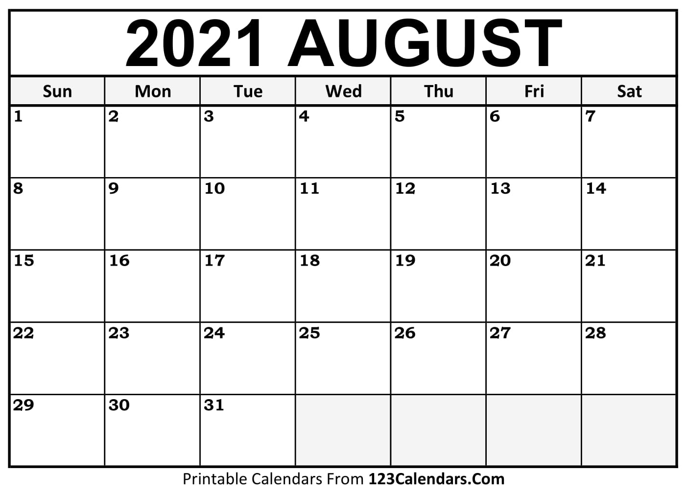 Printable August 2021 Calendar Templates | 123Calendars August 2021 Calendar Hindi