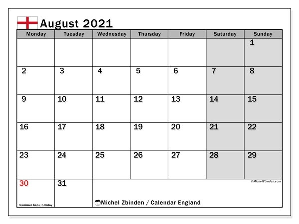 Printable August 2021 &quot;England&quot; Calendar - Michel Zbinden En August 2021 Calendar Quotes