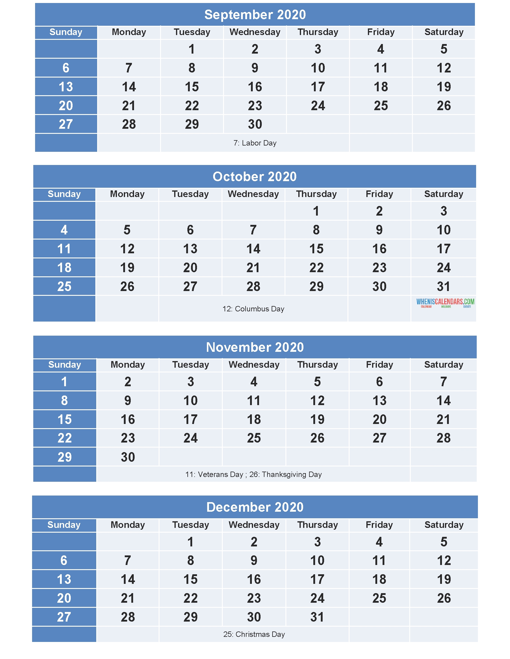 Printable Calendar 2020 September October November December Word, Pdf, Image - Free Printable September October November December 2021 Calendar