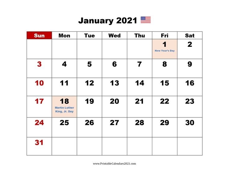 Printable Calendar 2021 January In 2020 | Printable Calendar, Calendar Printables, Printable Fourth Of July 2021 Calendar