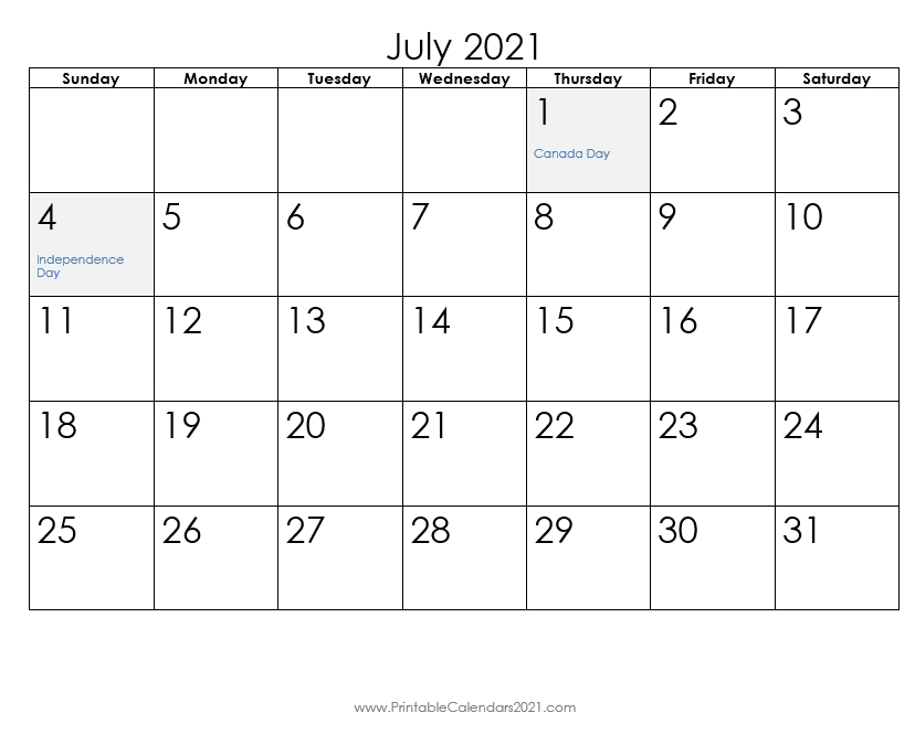 Printable Calendar 2021 With Holidays Yearly, Monthly, Doc, Pdf, Blank July 2021 Calendar With Holidays