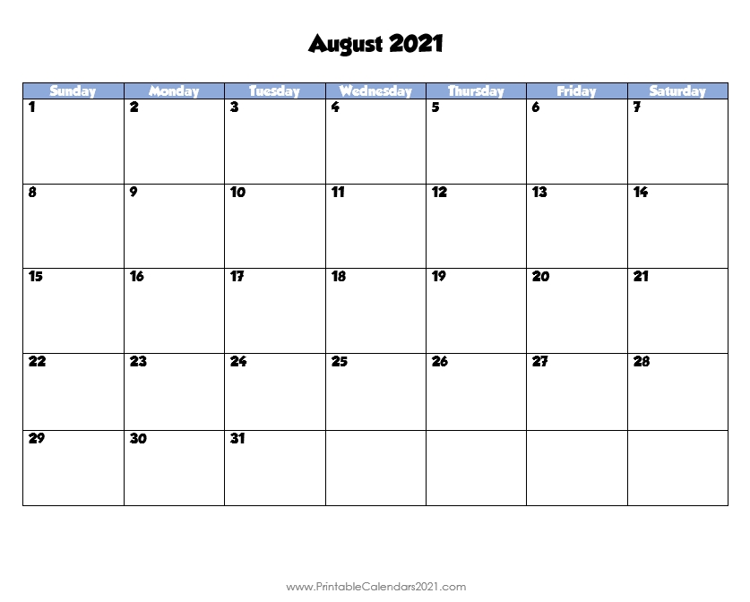 Printable Calendar August 2021, Printable 2021 Calendar With Holidays Free Printable August 2021 Calendar With Holidays