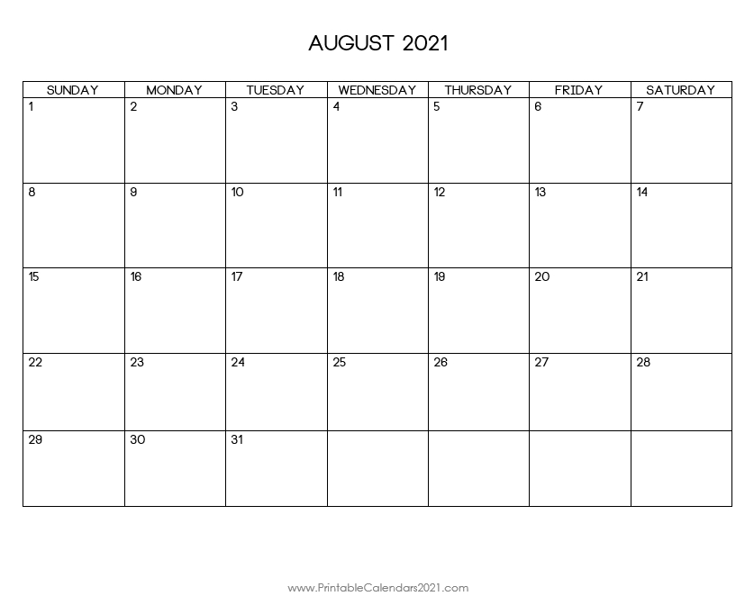 Printable Calendar August 2021, Printable 2021 Calendar With Holidays Free Printable August 2021 Calendar