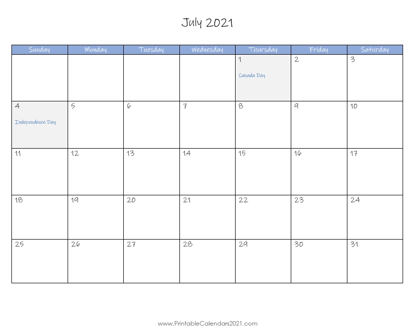 Printable Calendar July 2021, Printable 2021 Calendar With Holidays July 2020 - December 2021 Calendar