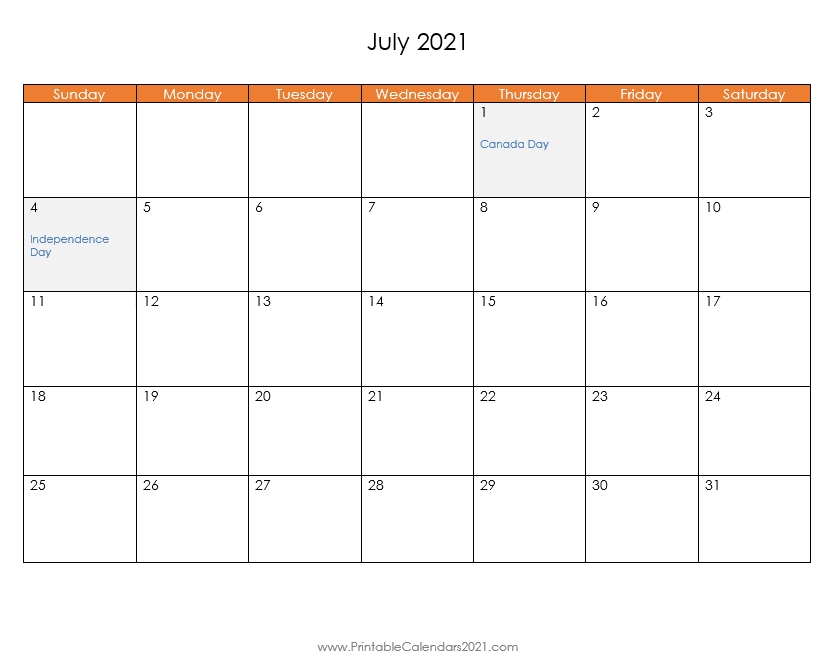 Printable Calendar July 2021, Printable 2021 Calendar With Holidays July 2021 Calendar Month