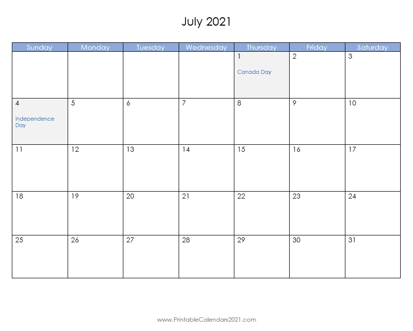 Printable Calendar July 2021, Printable 2021 Calendar With Holidays July 2021 Calendar With Holidays
