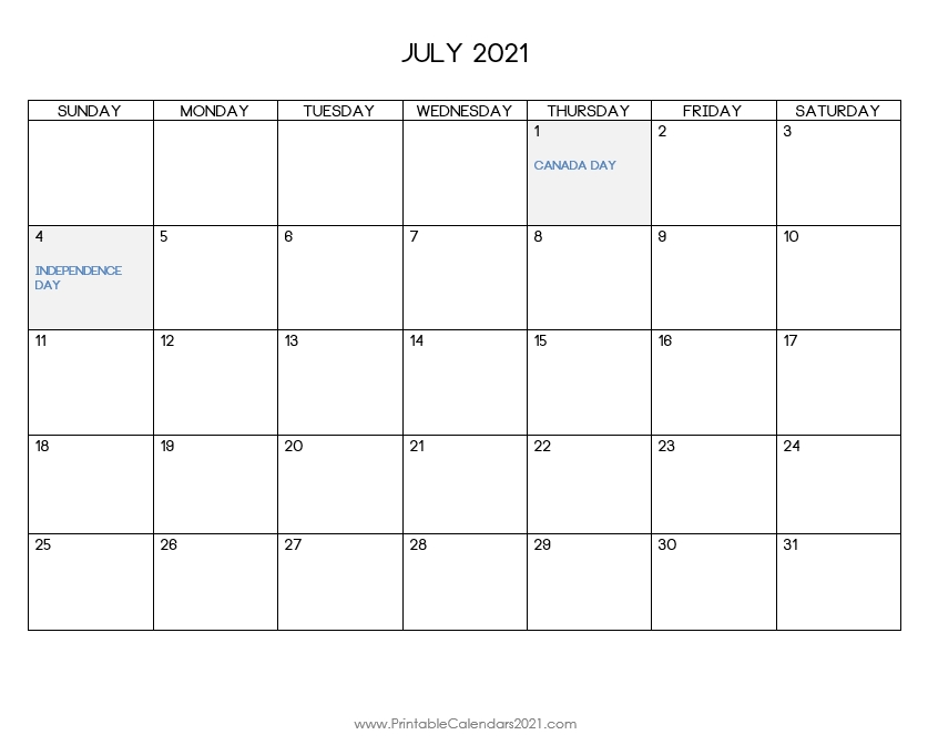 Printable Calendar July 2021, Printable 2021 Calendar With Holidays July And August 2021 Printable Calendar