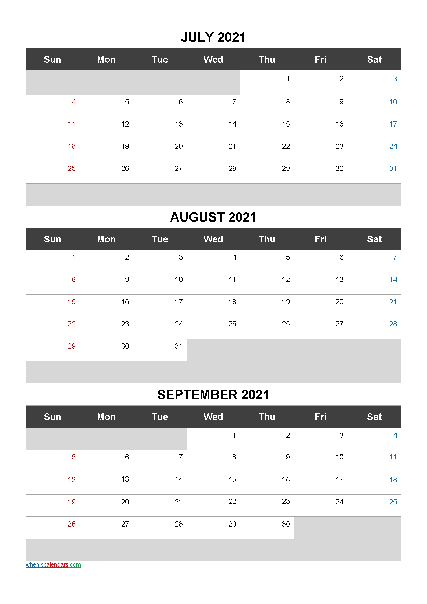 Printable Calendar July August September 2021 [Q1-Q2-Q3-Q4] | Free Printable 2020 Calendar With May June July August 2021 Calendar