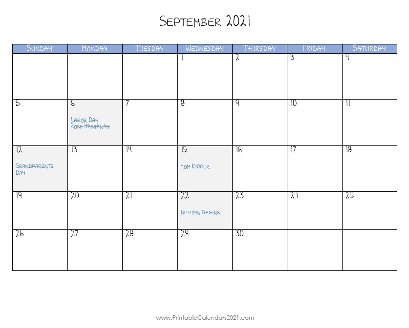 Printable Calendar September 2021, Printable 2021 Calendar With Holidays Blank Calendar Pages September 2021