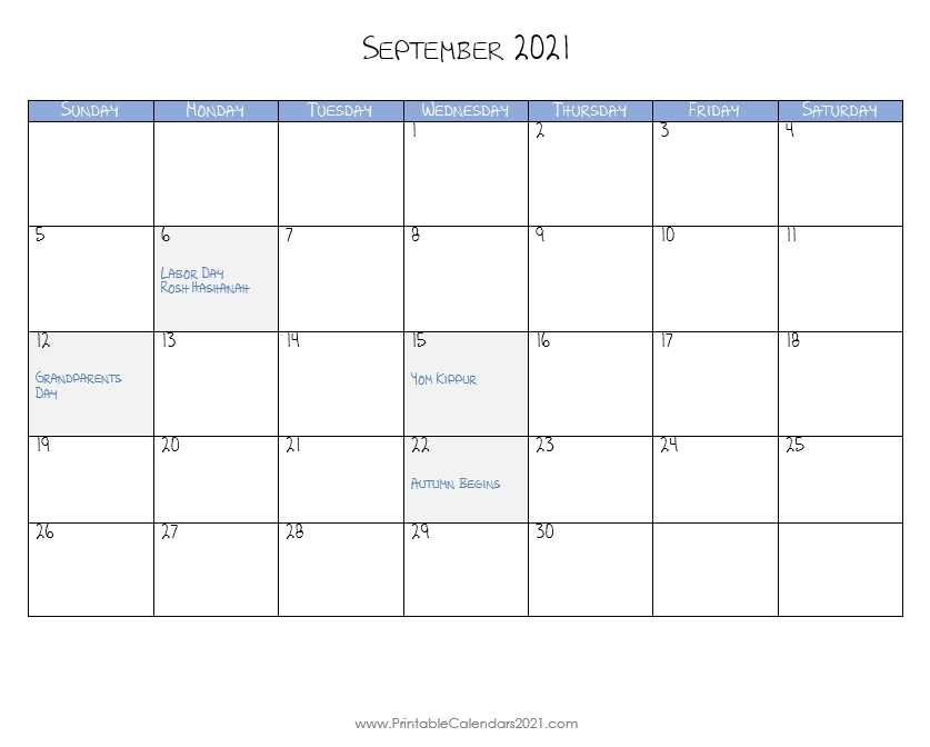 Printable Calendar September 2021, Printable 2021 Calendar With Holidays September 2021 Calendar Image