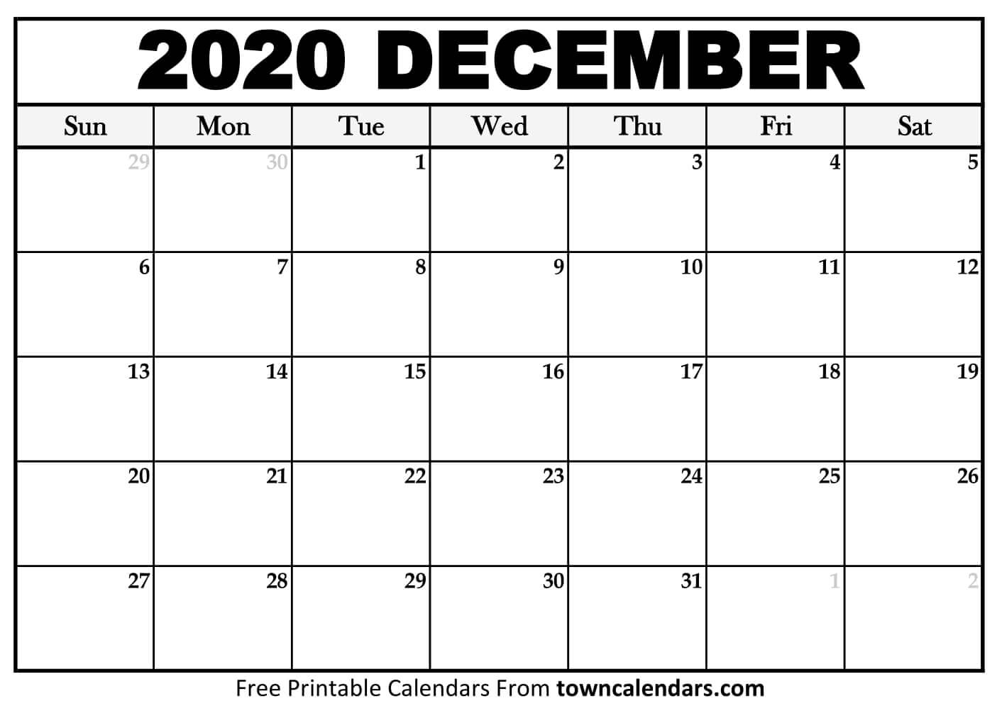 Printable December 2020 Calendar - Towncalendars September 2020-December 2021 Calendar