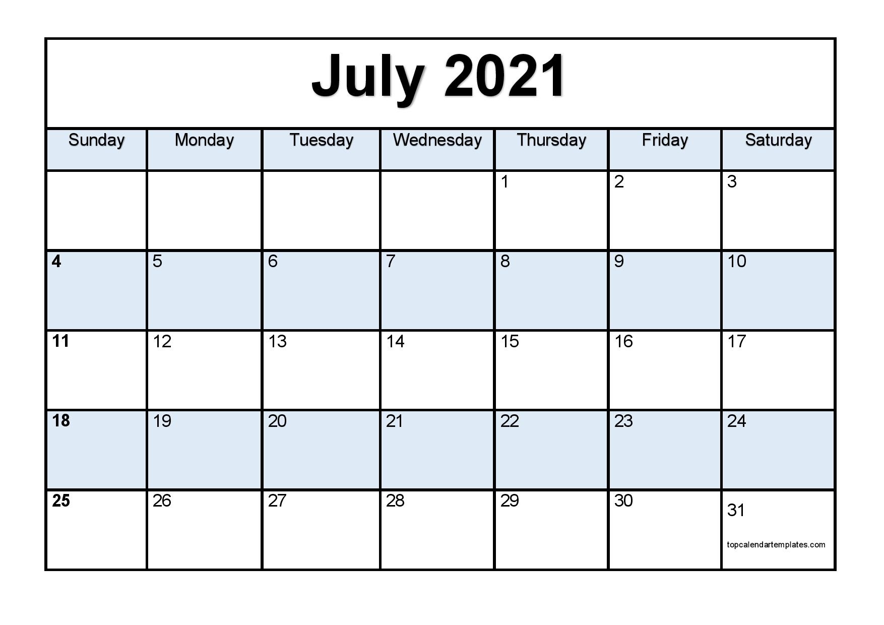 Printable July 2021 Calendar Template - Pdf, Word, Excel July 2021 Calendar Panchang