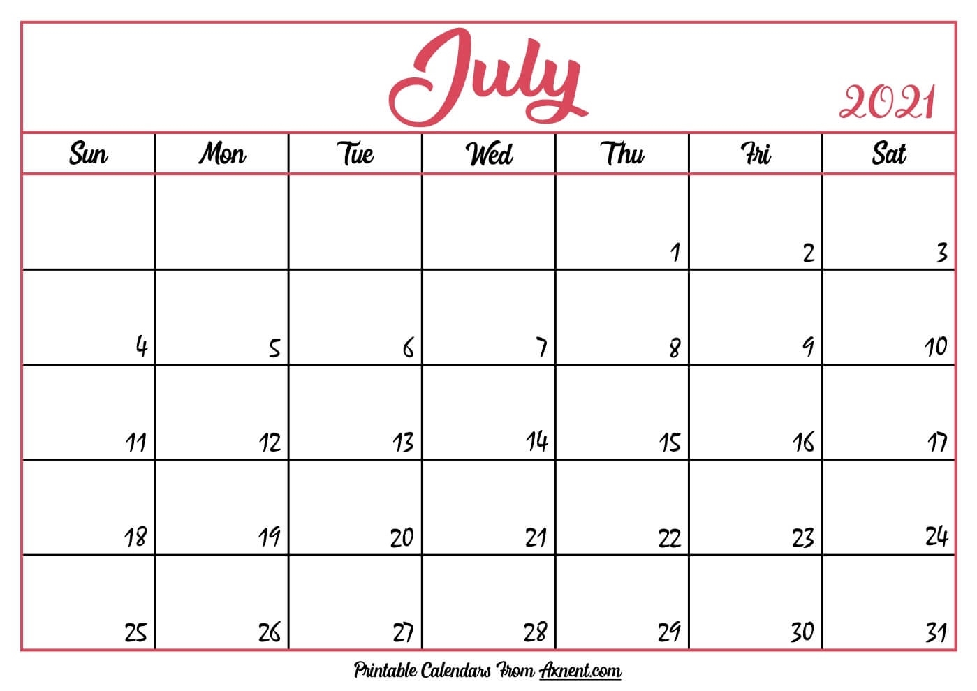 Printable July 2021 Calendar Template - Time Management Tools Printable July 2021 Calendar Template July 2021 Calendar Free Printable