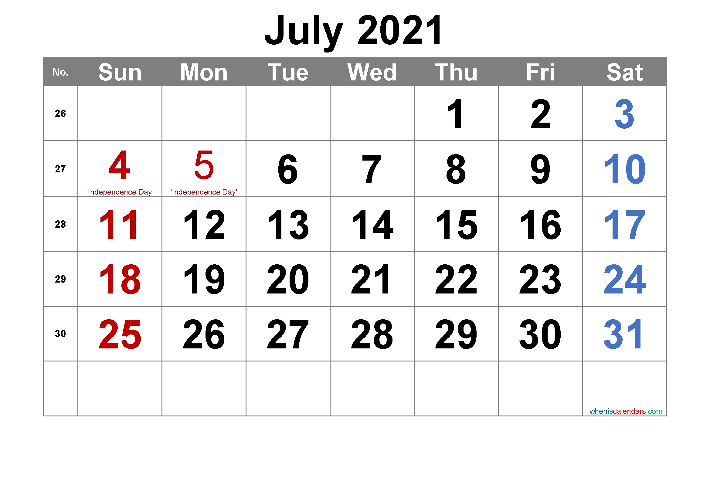 Printable July 2021 Calendar With Holidays - Calendarex July 2021 Calendar Portrait