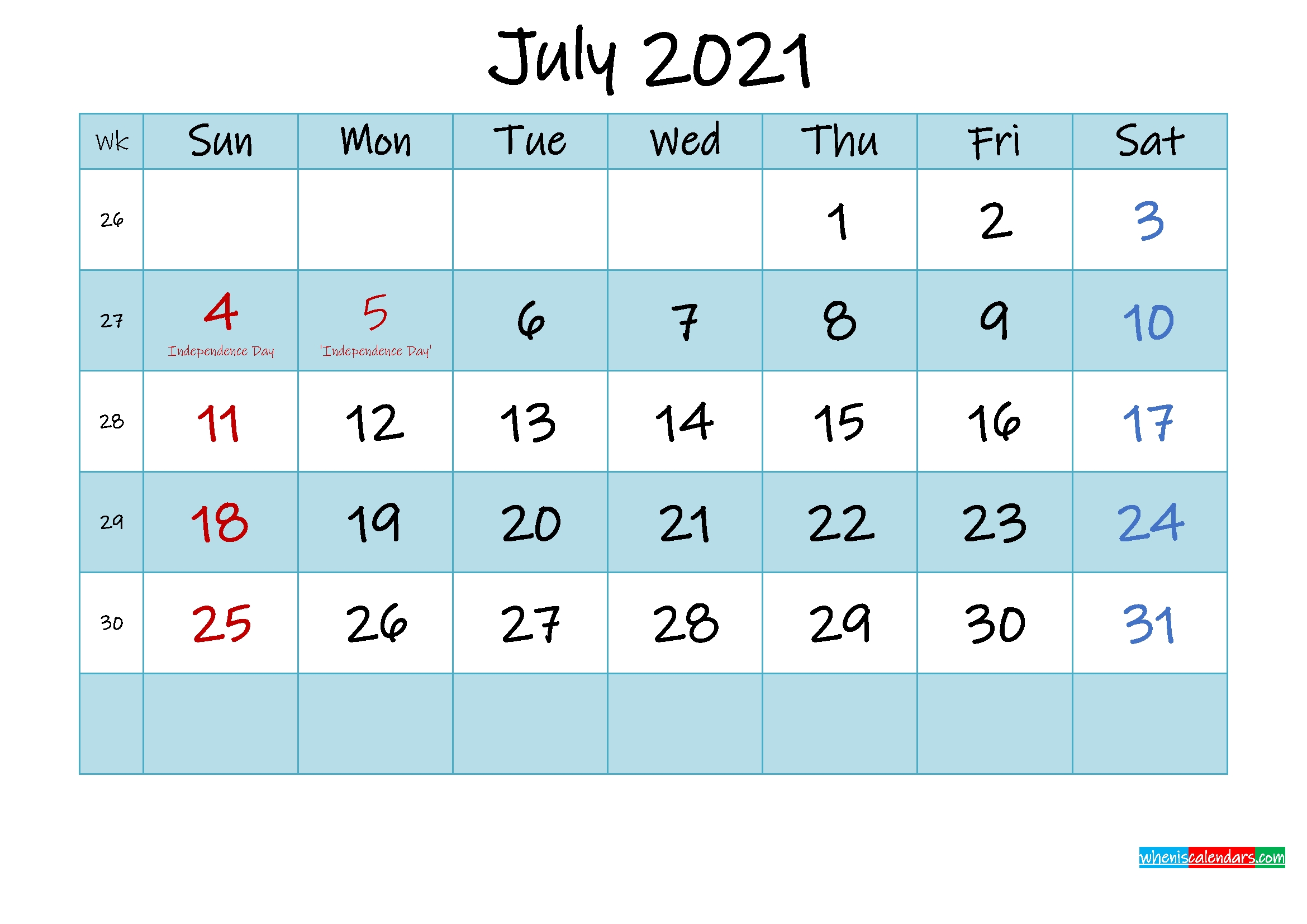 Printable July 2021 Calendar Word - Template No.ink21M475 | Free Printable 2020 Calendar With July 2020 - December 2021 Calendar