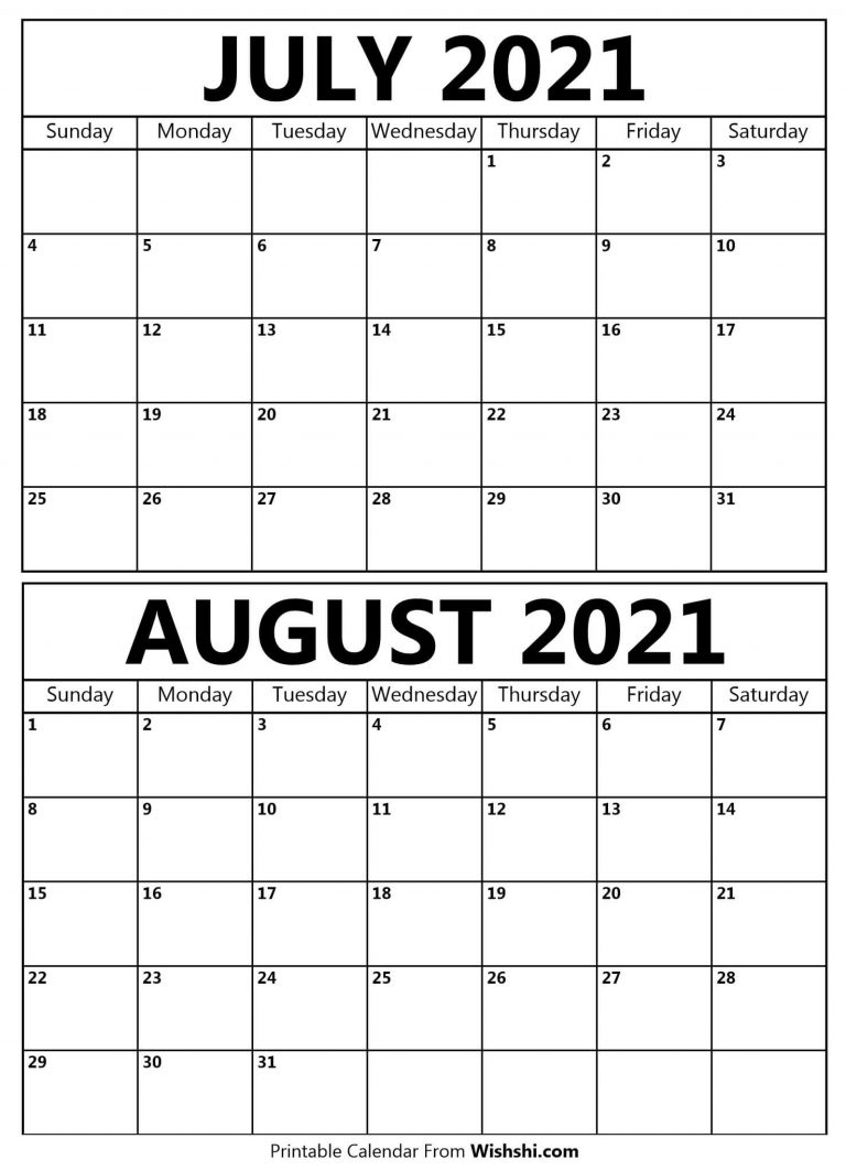 Printable July August 2021 Calendar - Free Printable Calendars July August 2021 Calendar 2021 Calendar For July And August