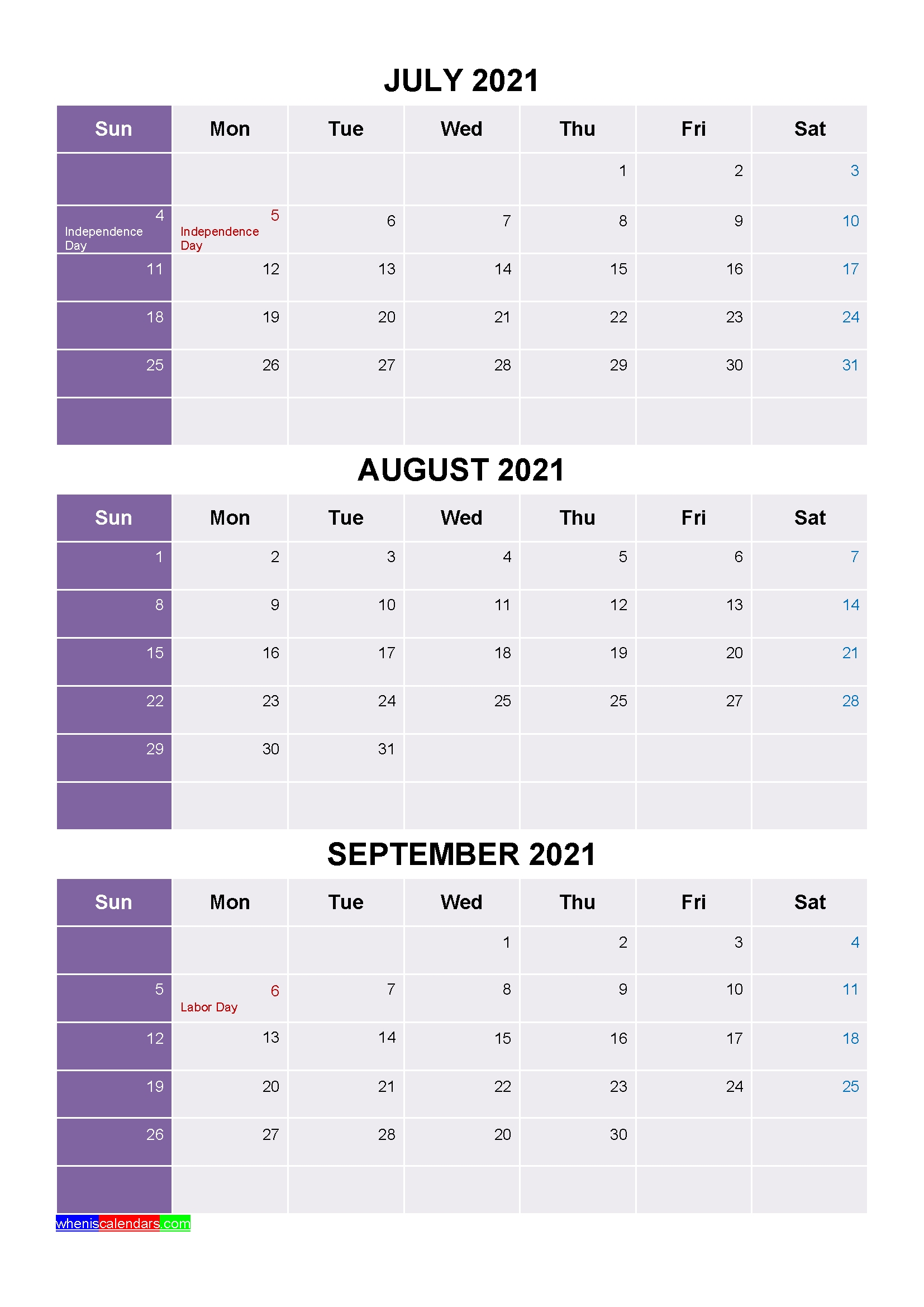 Printable July August September 2021 Calendar Word, Pdf - Free Printable 2020 Monthly Calendar August September 2021 Calendar