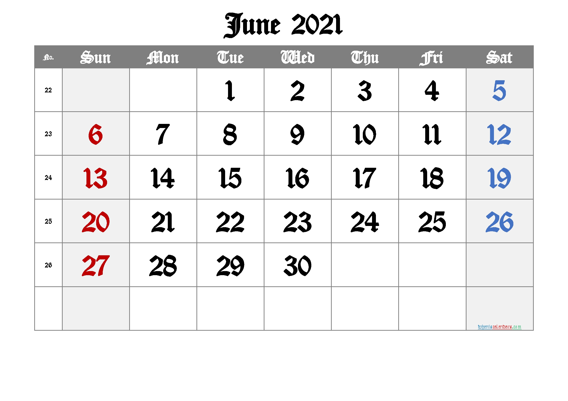 Printable June 2021 Calendar - 6 Templates Printable June 2021 Calendar