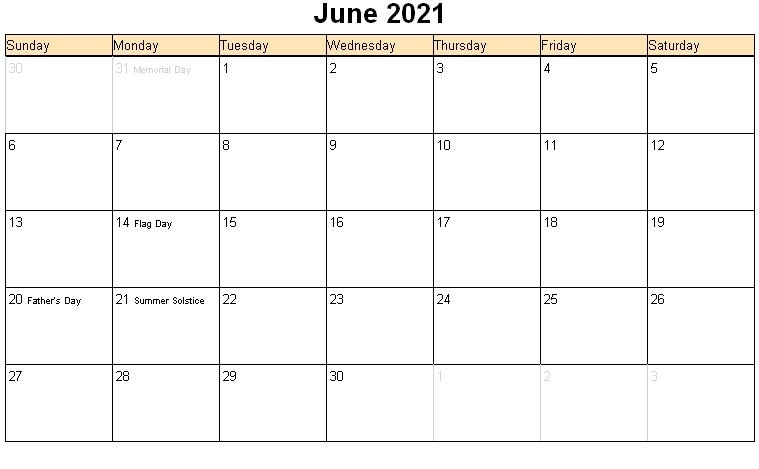 Printable June 2021 Calendar Template - Pdf, Word, Excel June 2021 Calendar Panchang