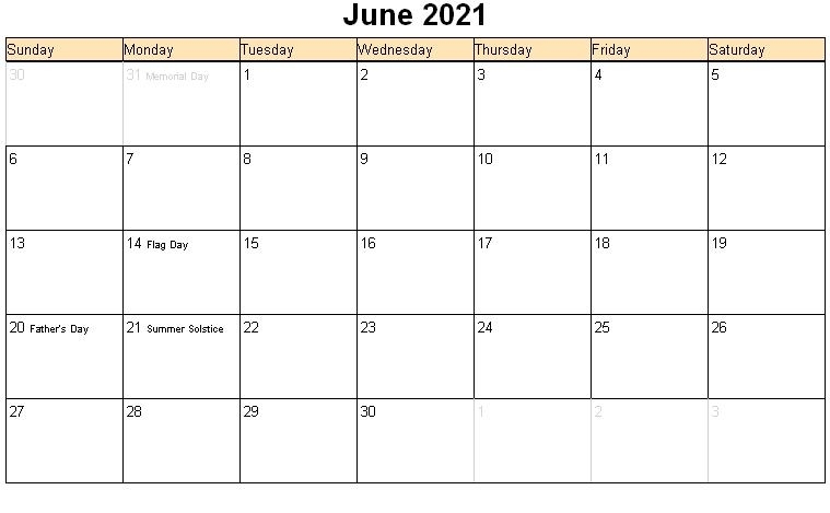 Printable June 2021 Calendar Template - Pdf, Word, Excel May And June 2021 Calendar Excel