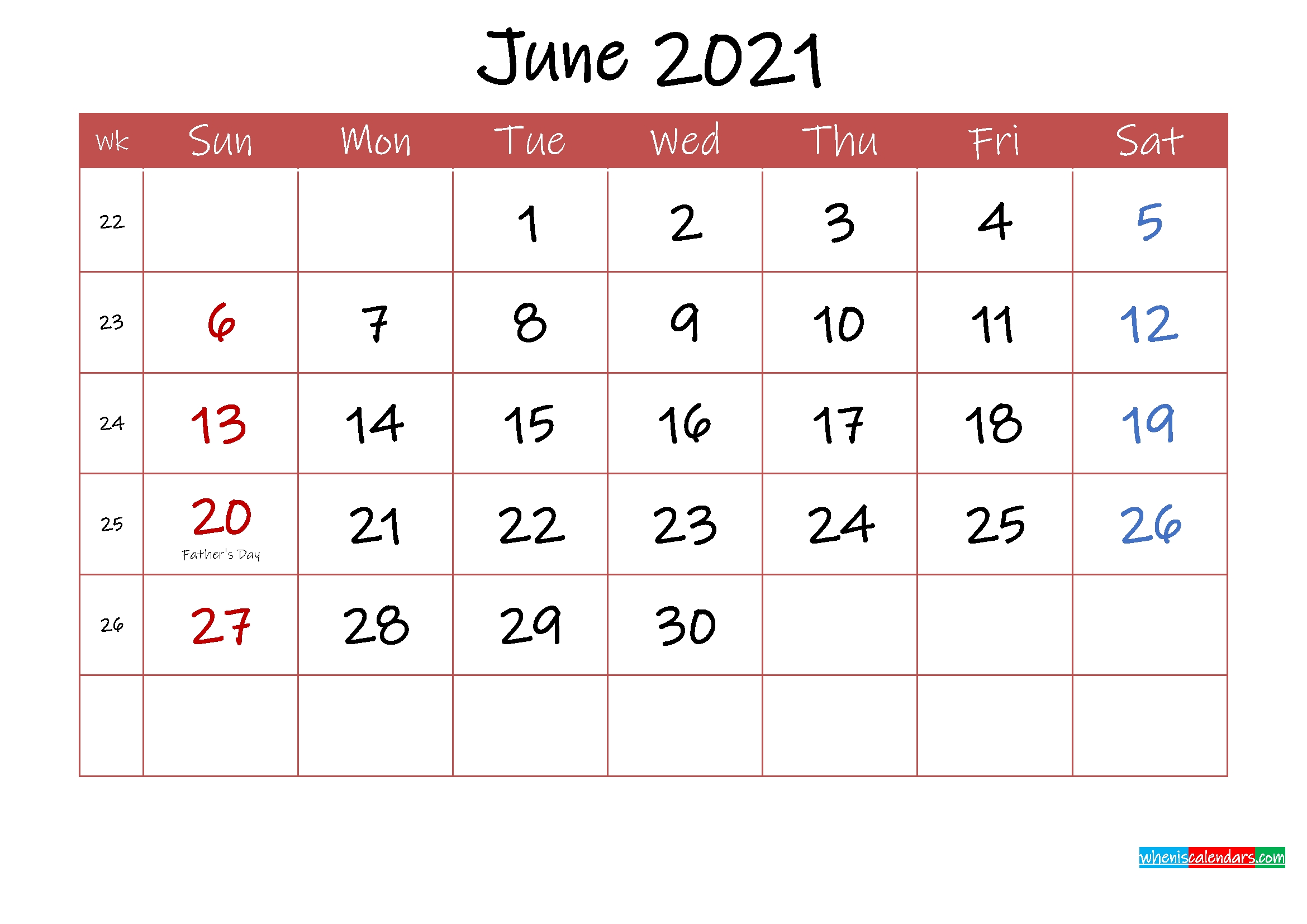 Printable June 2021 Calendar With Holidays - Template Ink21M30 June 2021 Calendar Kuda