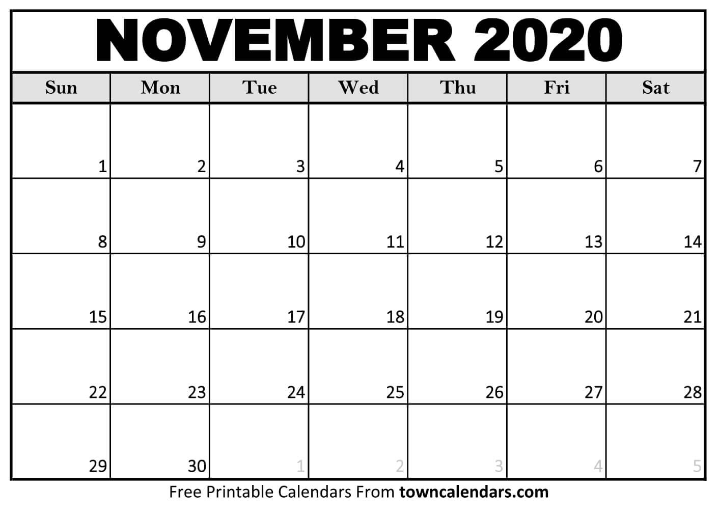 Printable November 2020 Calendar - Towncalendars November 2020 - March 2021 Calendar