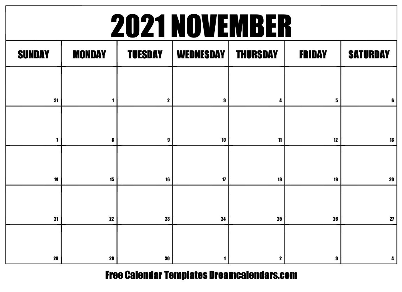 Printable November 2021 Calendar 2021 Calendar November Month