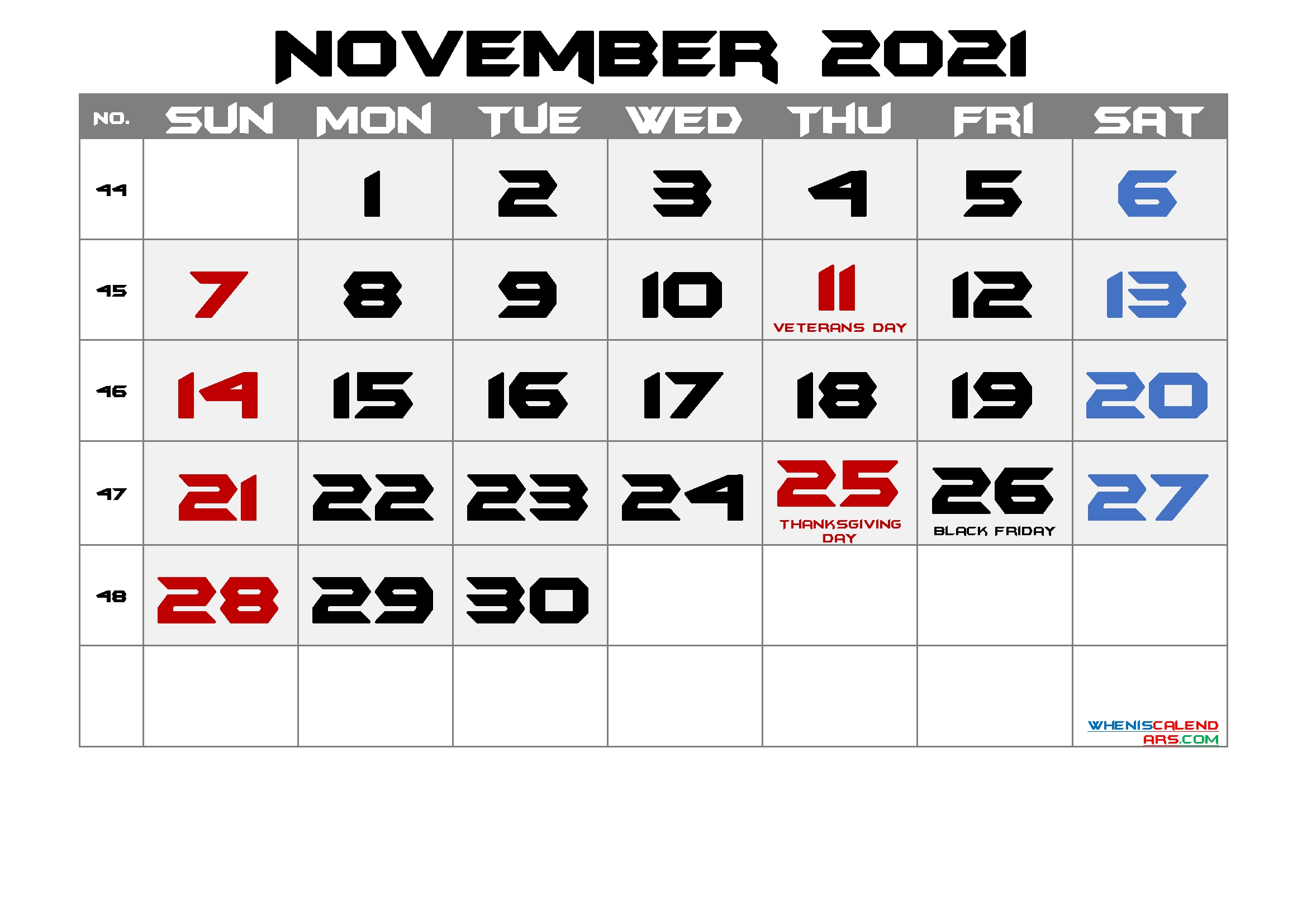 Printable November 2021 Calendar With Holidays | Free Printable 2020 Calendar With Holidays November 2020 - February 2021 Calendar