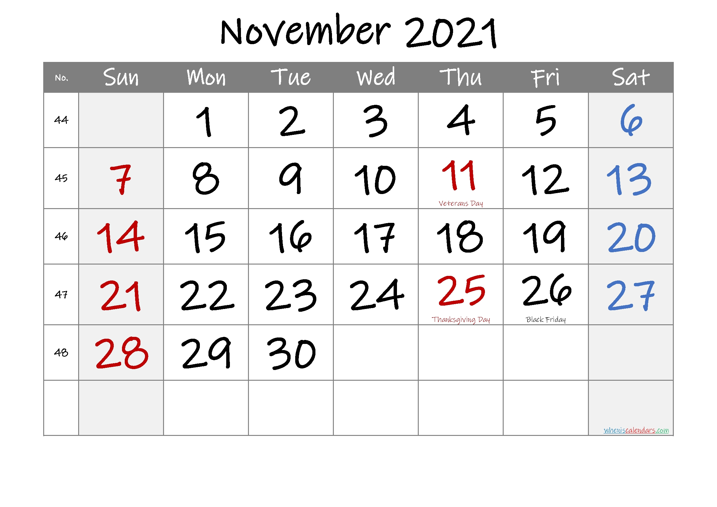 Printable November 2021 Calendar With Holidays November 2020 - February 2021 Calendar