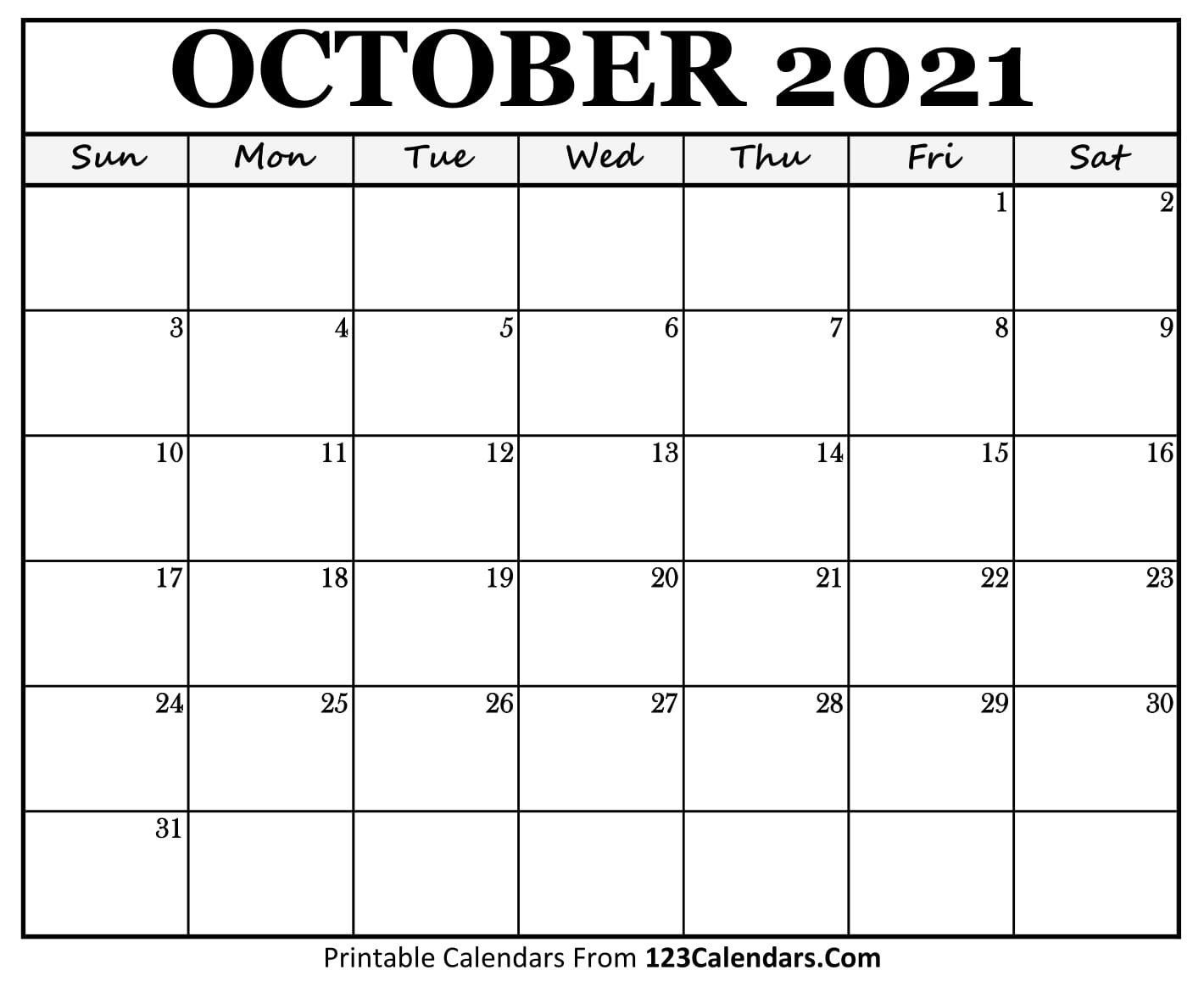 Printable October 2021 Calendar Templates | 123Calendars 2021 Calendar Of October