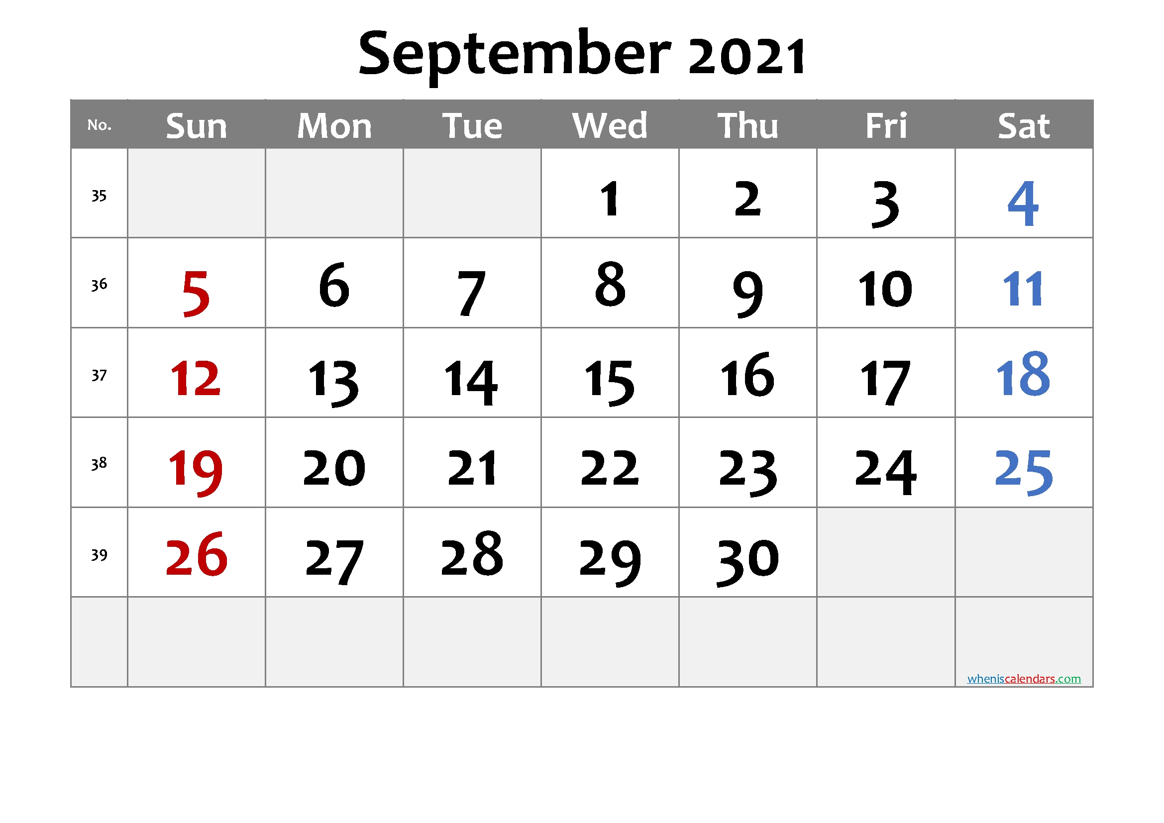Printable September 2021 Calendar - 6 Templates | Free Printable 2020 Monthly Calendar With Holidays Print September 2021 Calendar