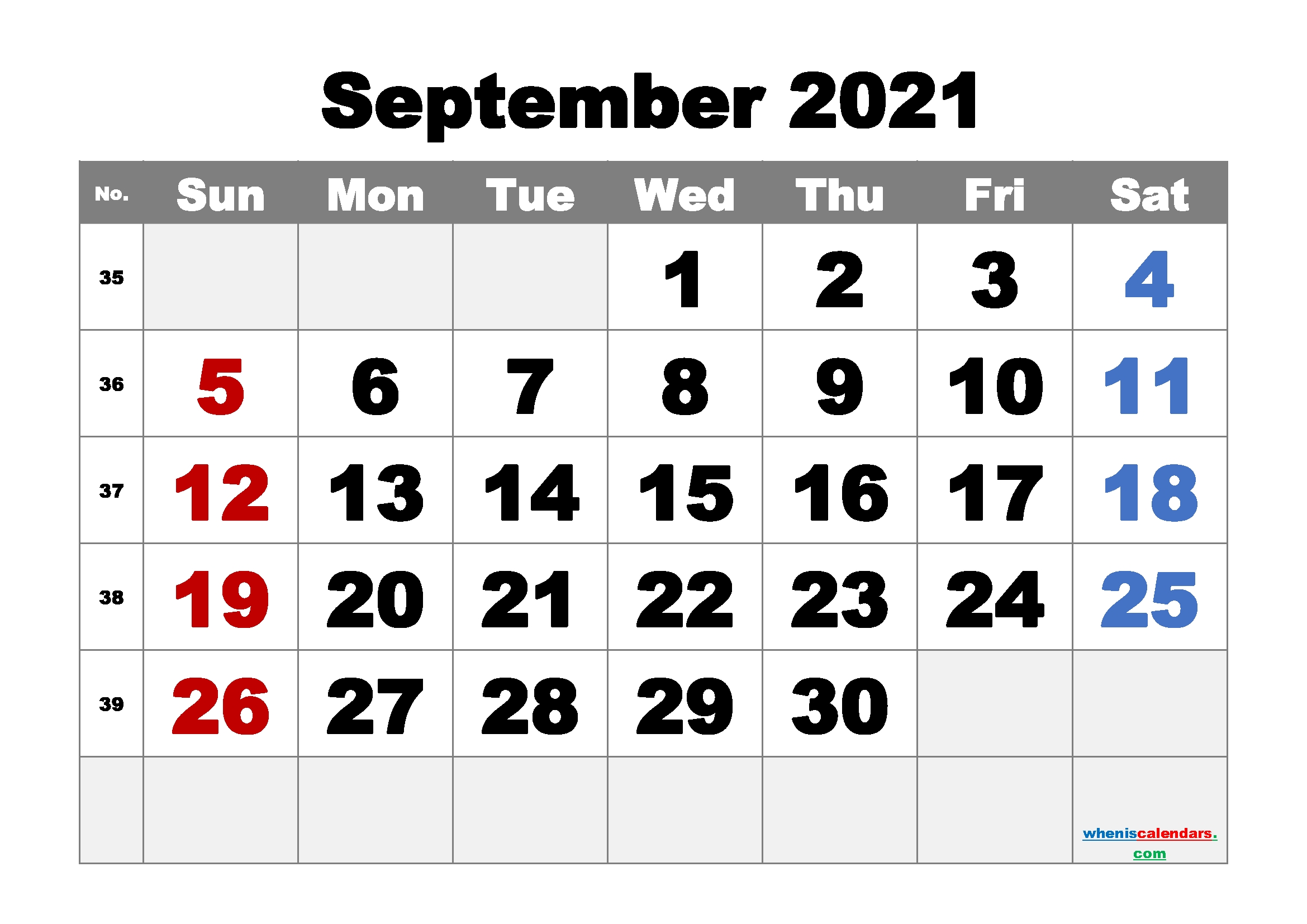 Printable September 2021 Calendar Free | Template M21Arialblack2 - Free Printable 2020 Monthly September 2021 Calendar With Holidays