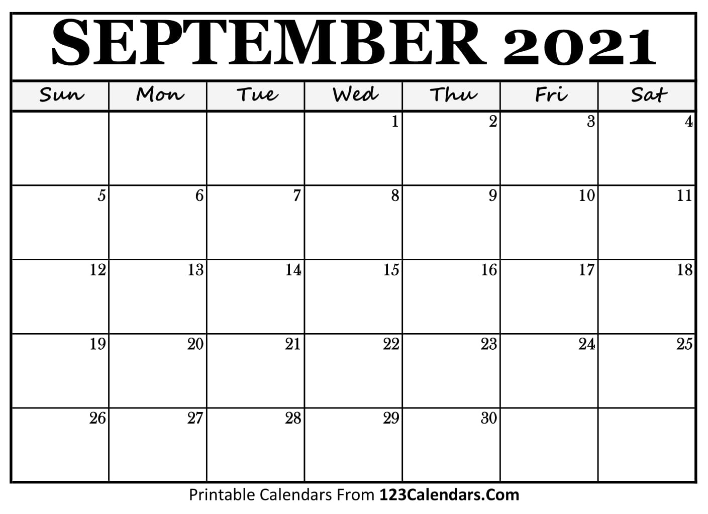 Printable September 2021 Calendar Templates | 123Calendars Print September 2021 Calendar