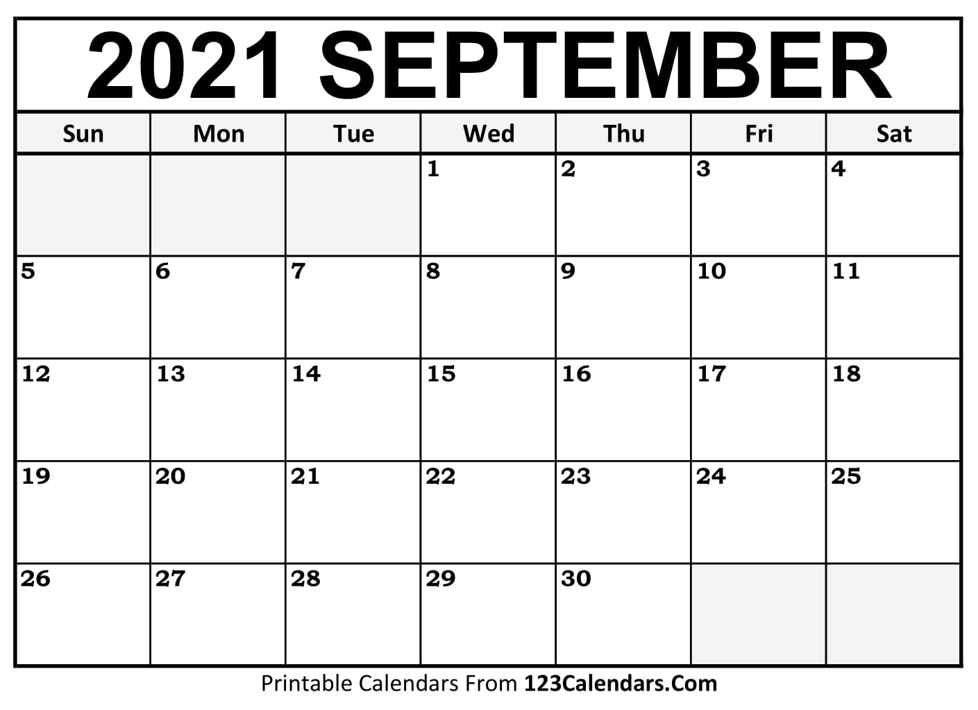 Printable September 2021 Calendar Templates | 123Calendars Printable September 2021 Calendar