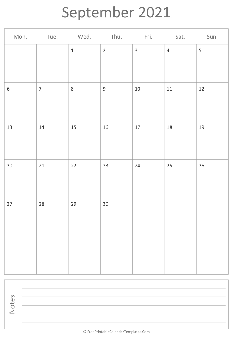 Printable September Calendar 2021 (Vertical) September 2021 Calendar Reading