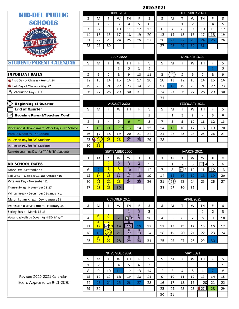 Revised 2020-2021 School Year Calendar - Approved 9/21/2020 | Townsend Elementary School September 2021 School Calendar