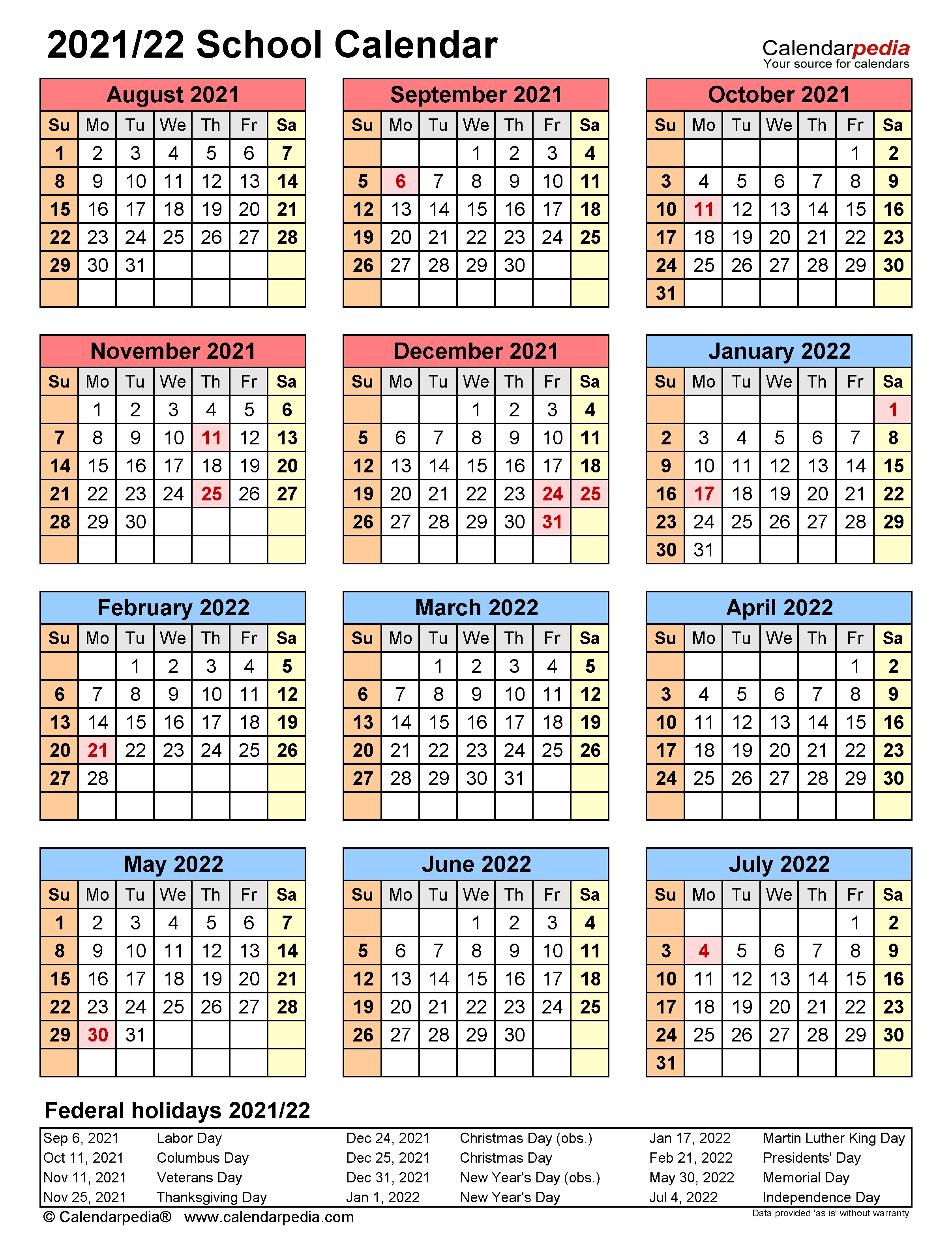 School Calendars 2021/2022 - Free Printable Pdf Templates September 2021 School Calendar