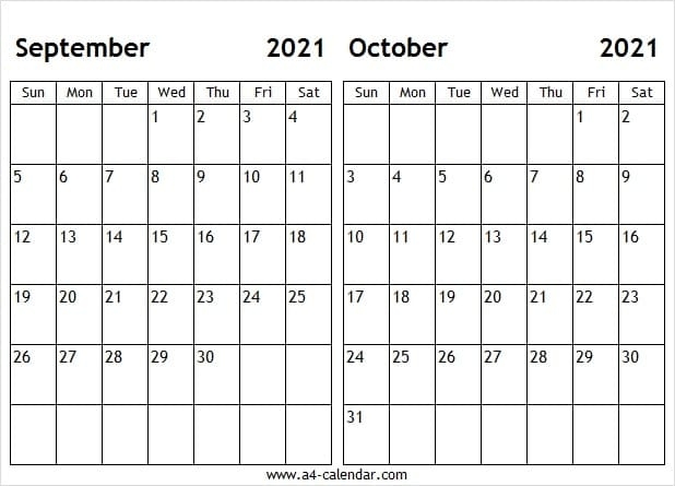 Sep Oct 2021 Calendar A4 Size - Blank September 2021 Template September And October 2021 Calendar