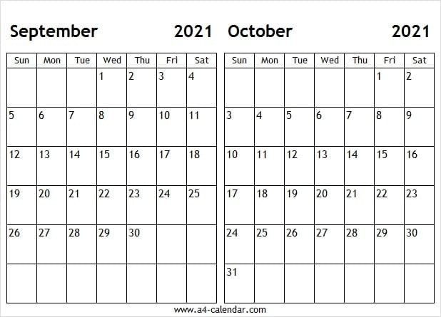 September And October 2021 Calendar Printable Blank Calendar Template