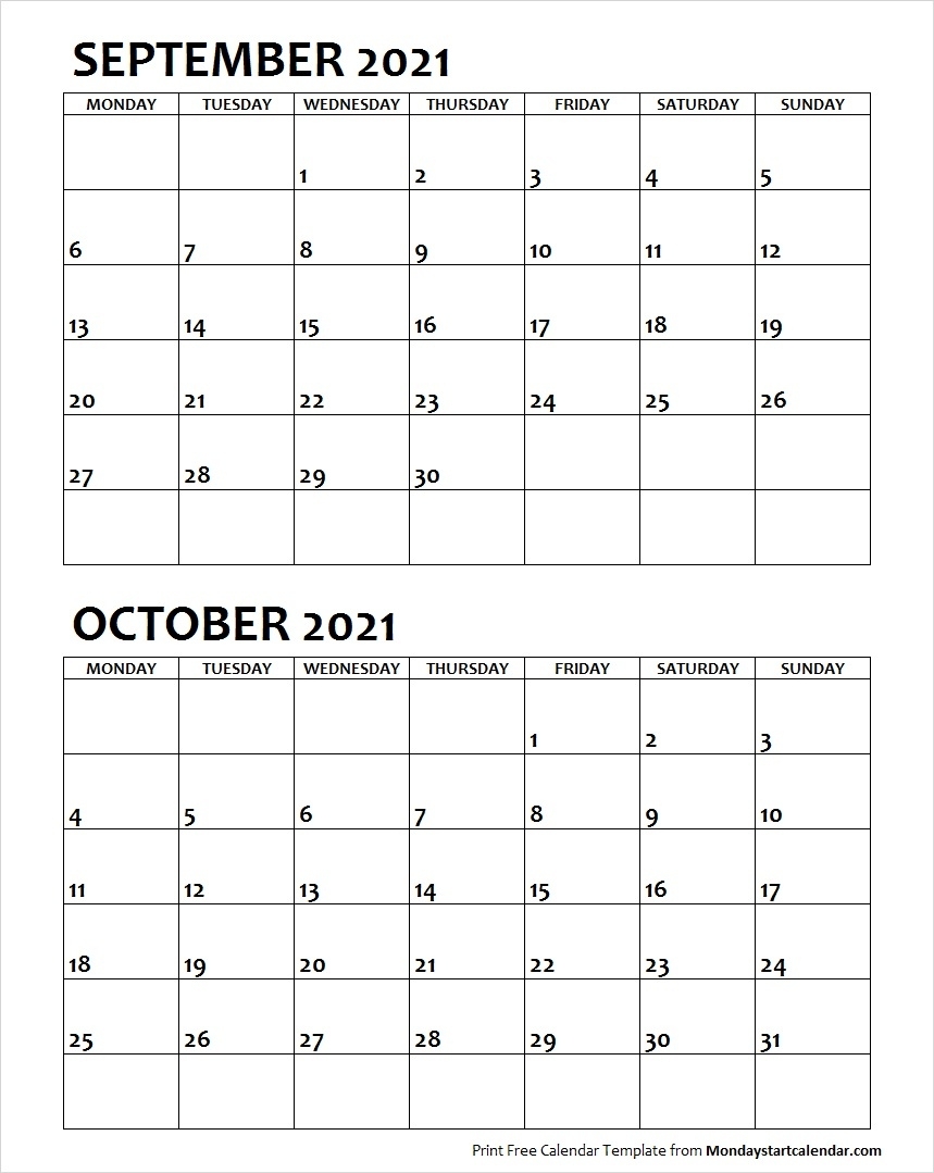 Sep Oct 2021 Calendar Monday Start | Editable Two Months Template August 2021 Calendar Starting Monday