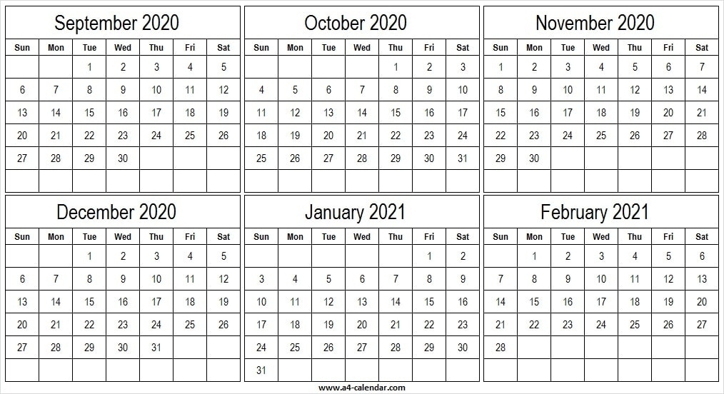 September 2020 To February 2021 Calendar Vertical - Month Of Sep 2020 September 2020 To January 2021 Calendar