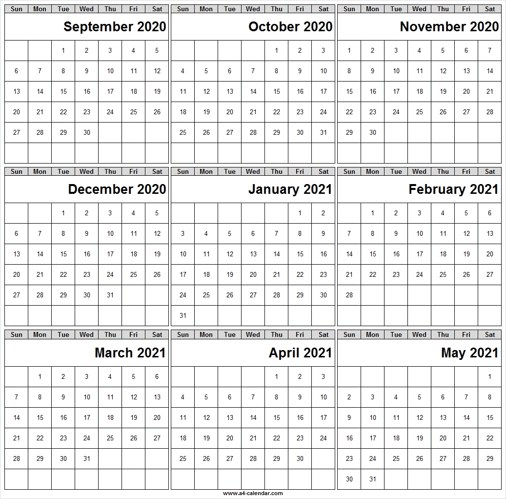 September 2020 To May 2021 Calendar A4 Size - Pinterest September 2020 To January 2021 Calendar