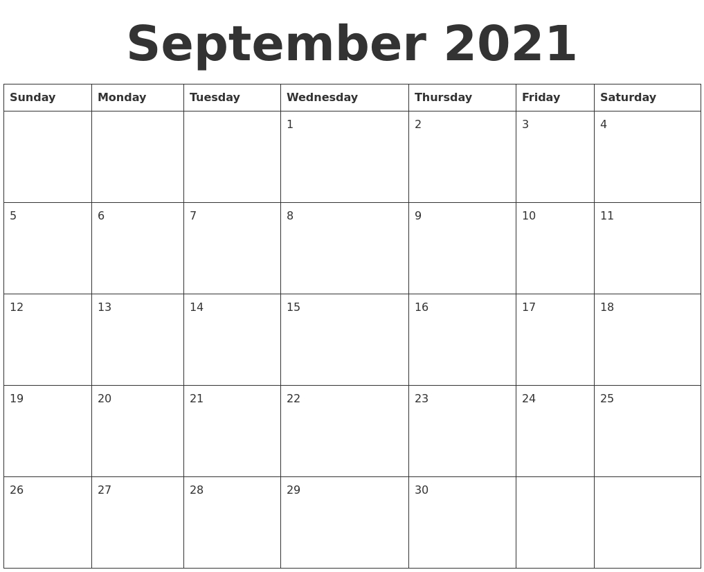 September 2021 Blank Calendar Template September 2021 Calendar Starting Monday