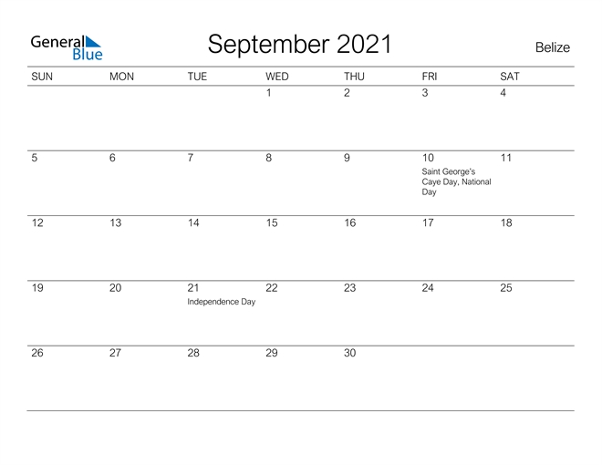 September 2021 Calendar - Belize September 2021 Calendar With Holidays Philippines