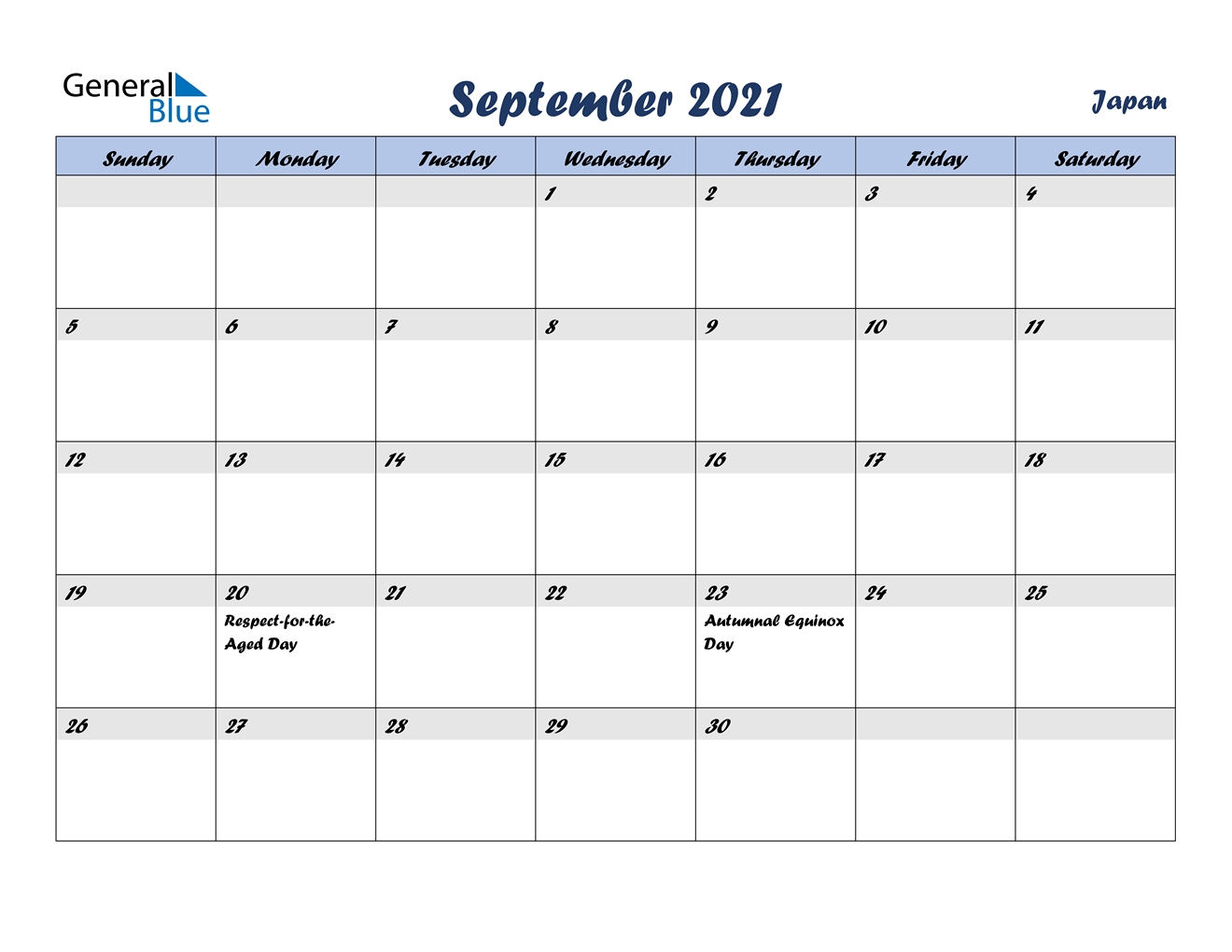 September 2021 Calendar - Japan Calendar Events September 2021