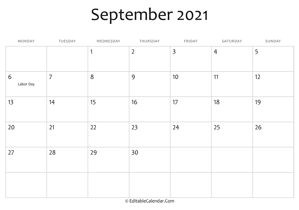 September 2021 Calendar Templates September 2021 Calendar Word