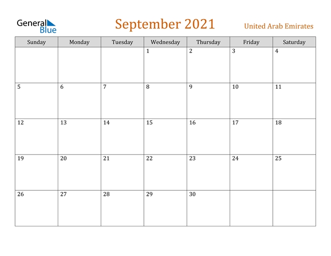 September 2021 Calendar - United Arab Emirates September 2021 Calendar Word