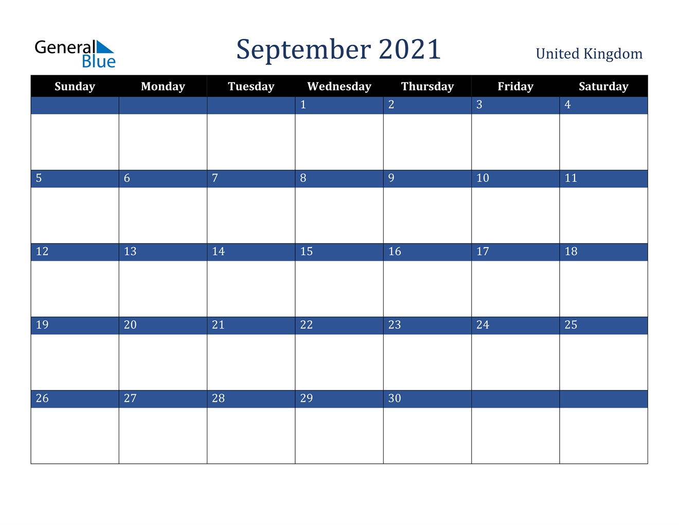 September 2021 Calendar - United Kingdom September 2021 Calendar With Holidays