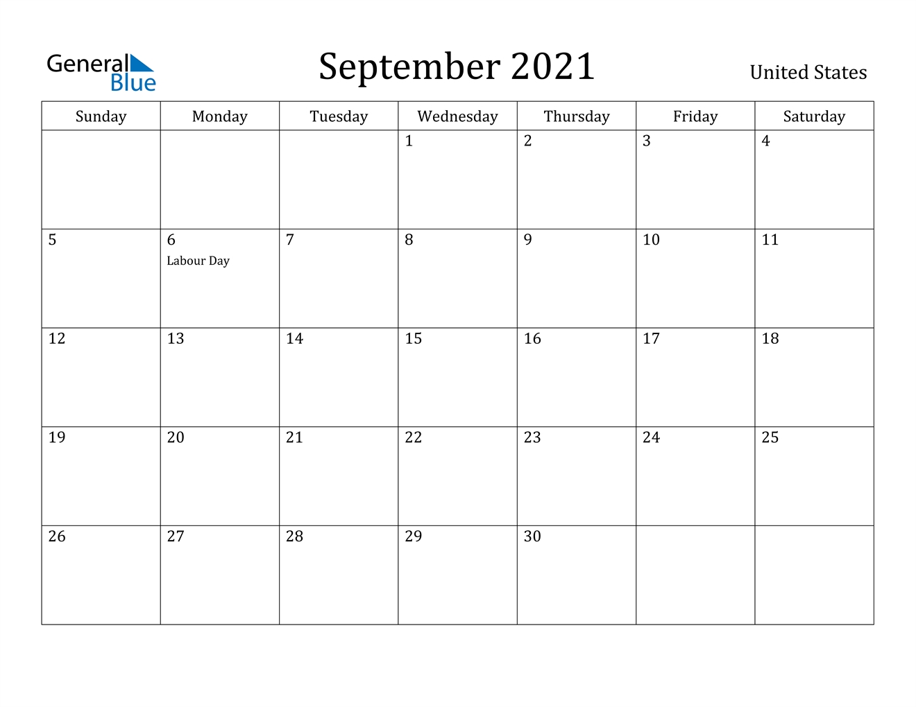 September 2021 Calendar - United States September 2021 Calendar Image