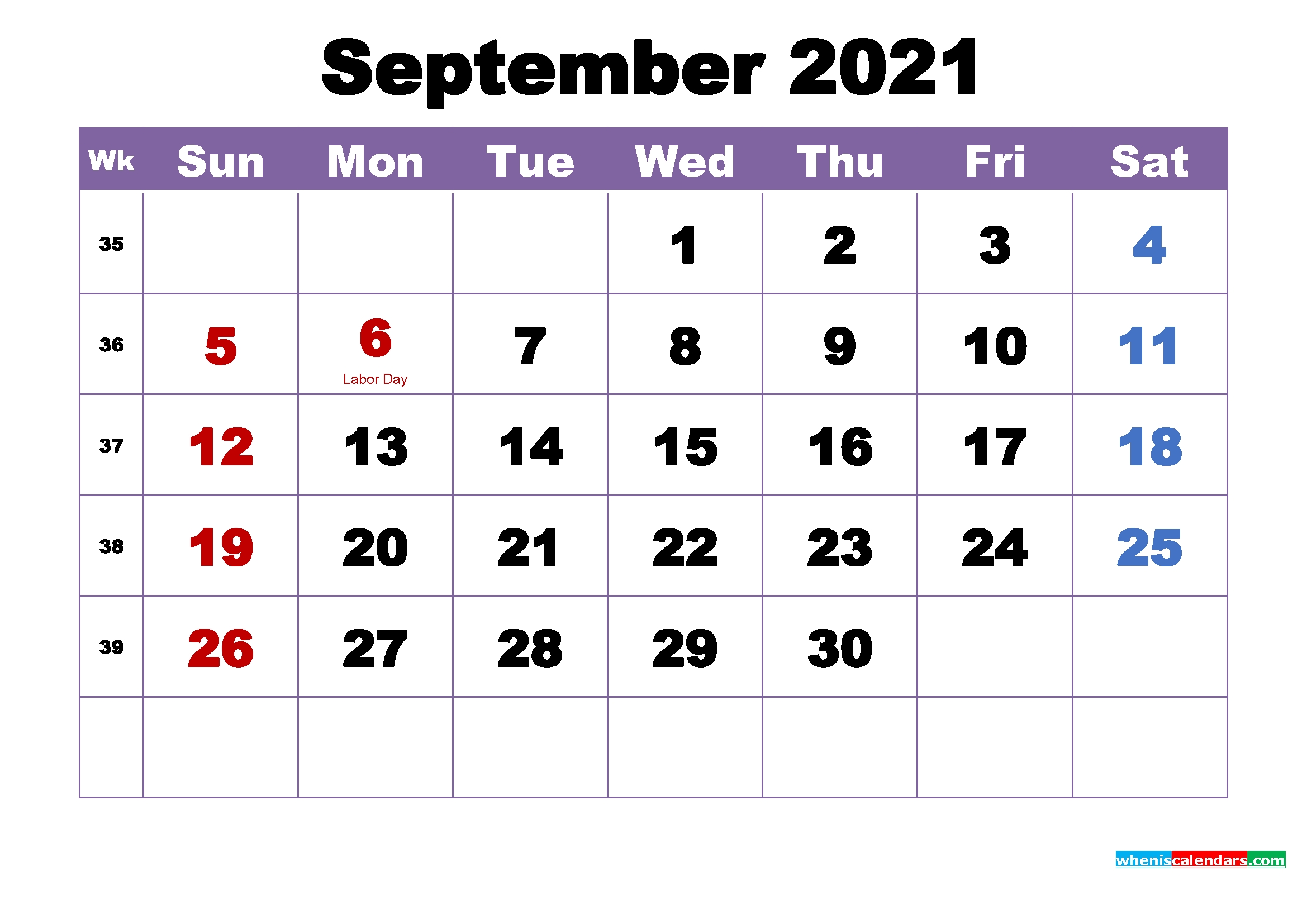 September 2021 Calendar With Holidays Printable Calendar For September And October 2021